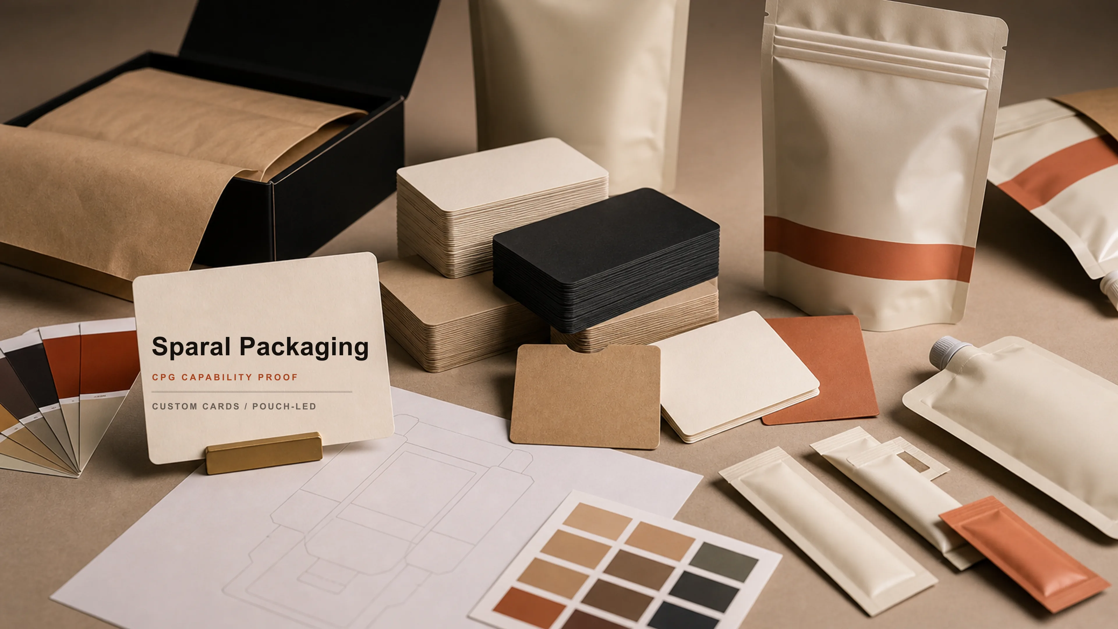 Cards & inserts packaging collateral with production and quote zones by Sparal Packaging