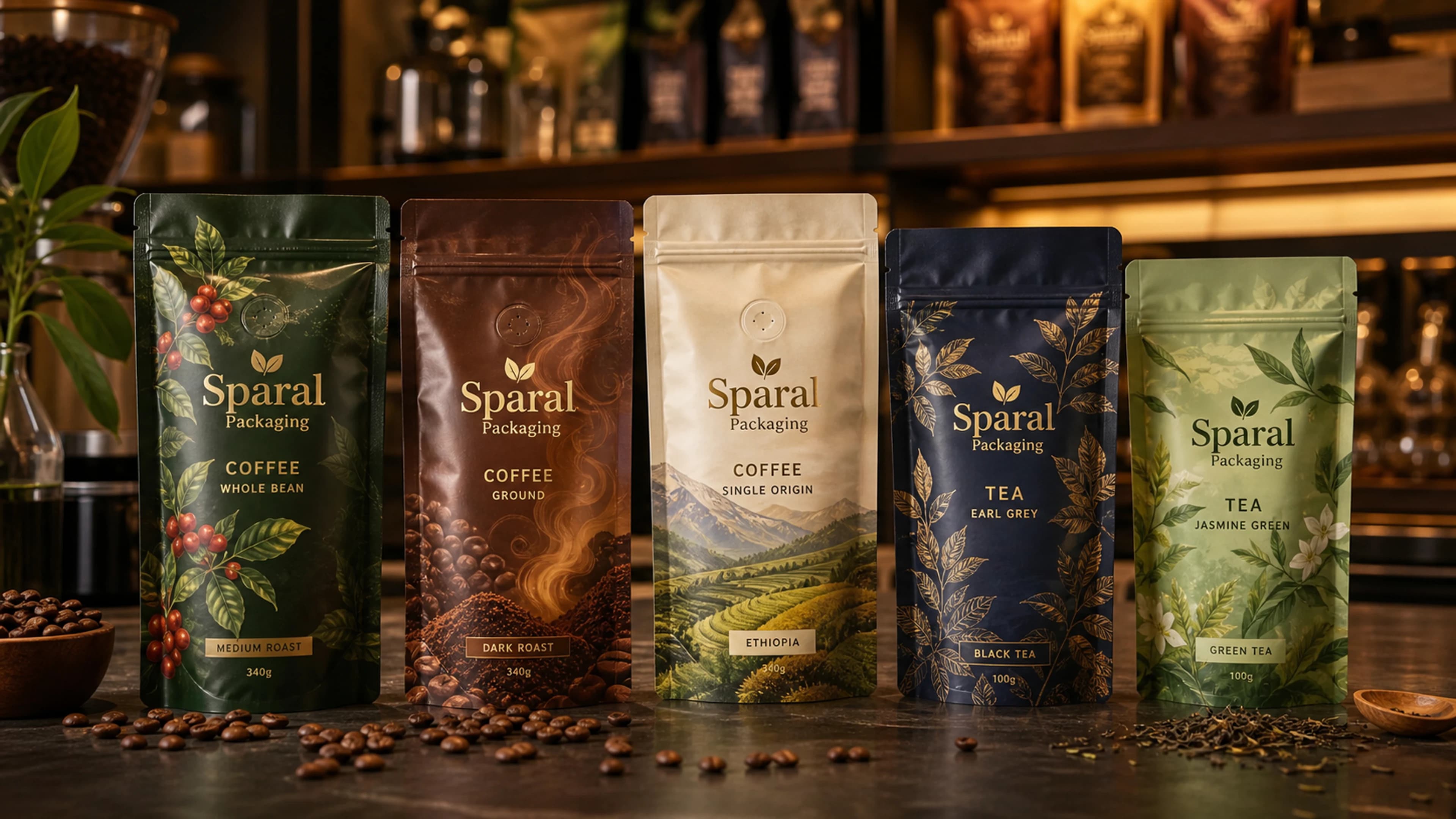 Custom printed high-barrier stand-up coffee pouch by Sparal Packaging used for price estimation