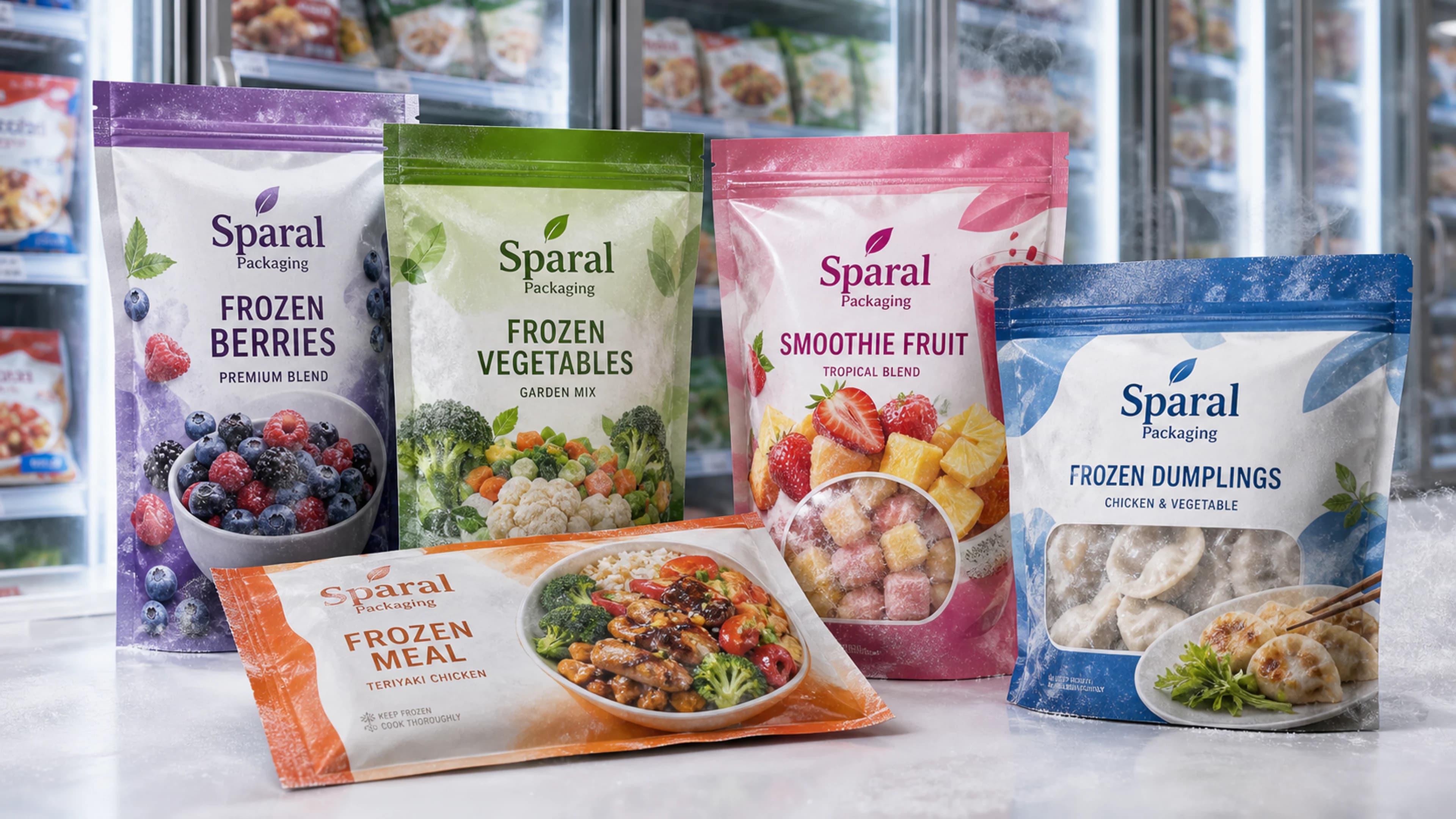 Clear window vs solid front pouch for frozen berries by Sparal Packaging