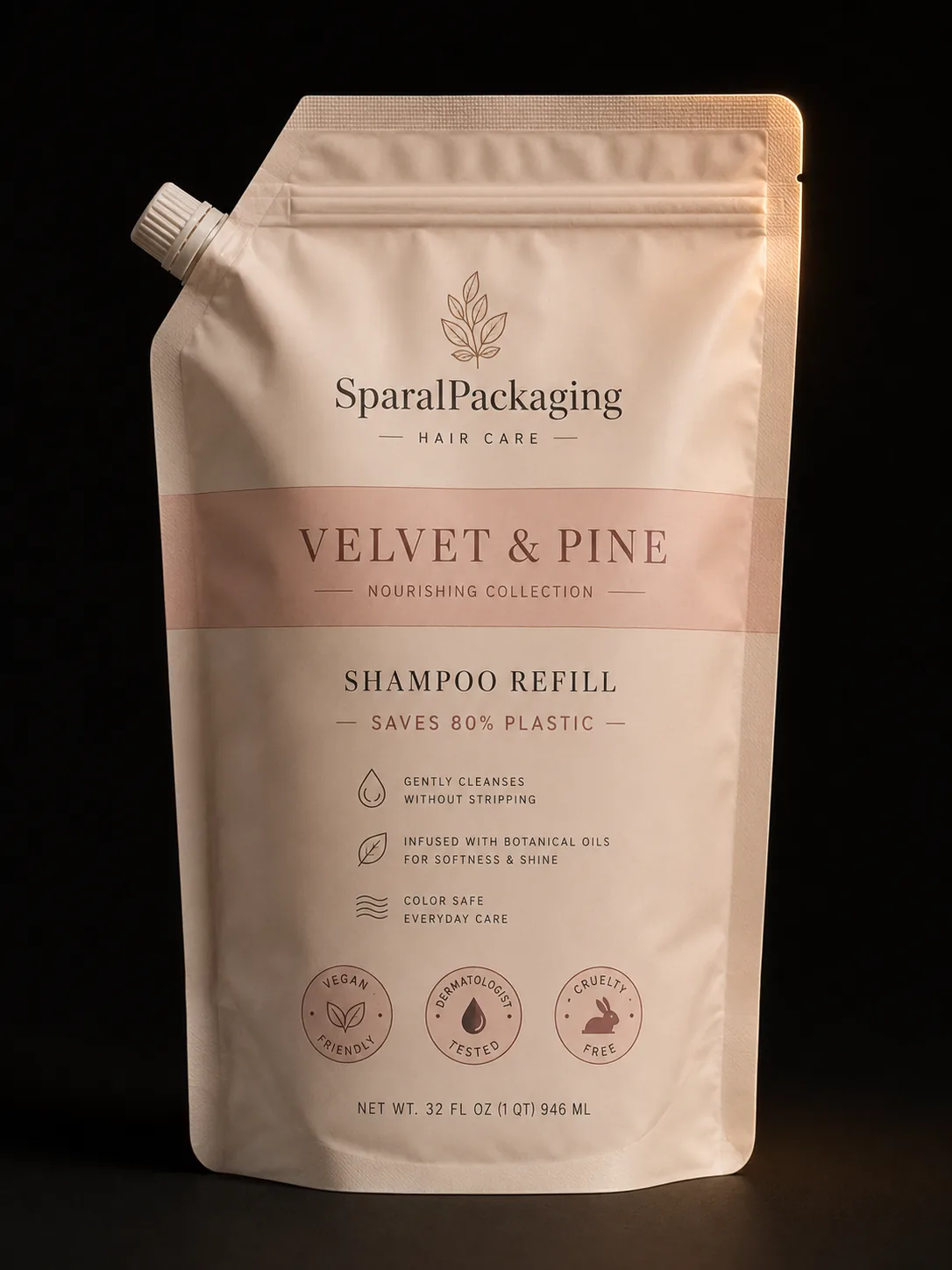 Custom printed shampoo refill spout pouch — beauty refill packaging by Sparal Packaging