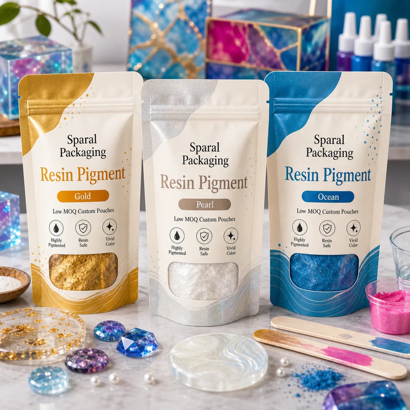 Resin pigment pouch packaging opportunity by Sparal Packaging