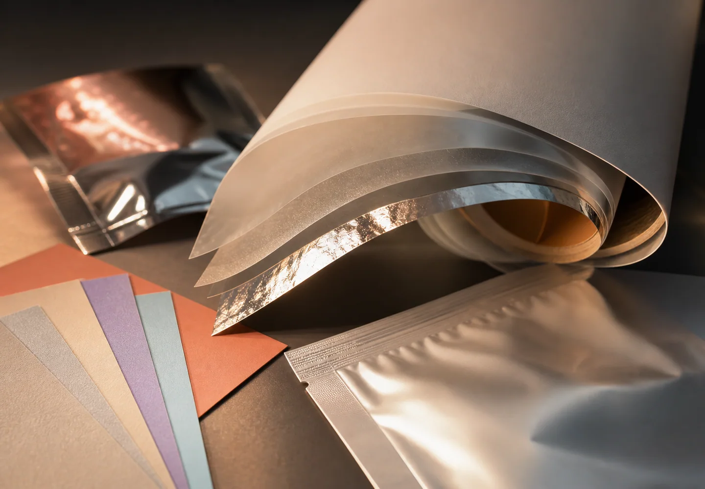 Flexible packaging material layers used to plan barrier direction