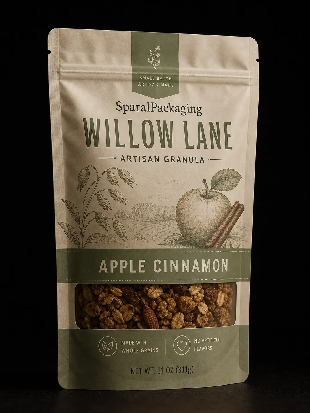 Apple cinnamon colorway of the same granola pouch family — Sparal Packaging