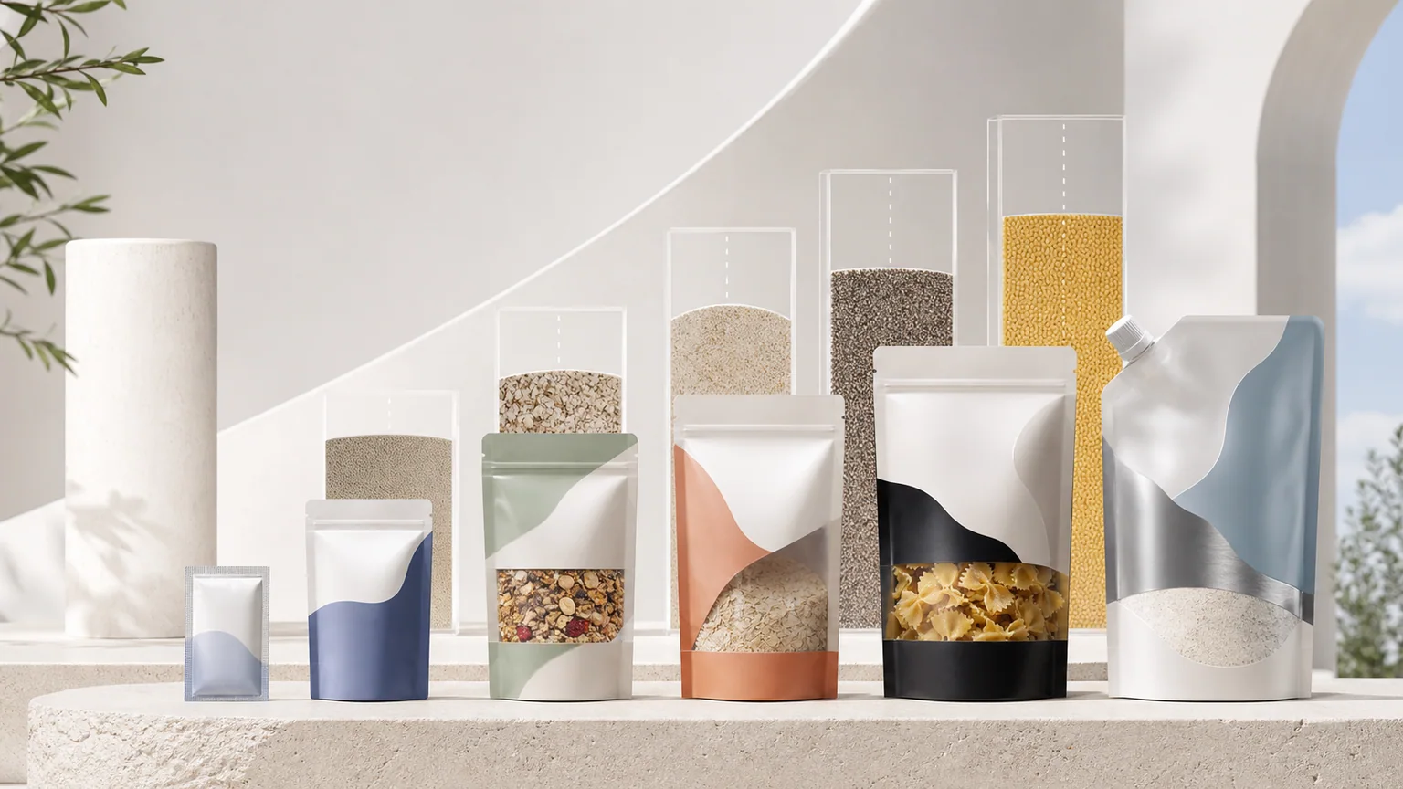 Pouch size and fill guide for stand-up pouches