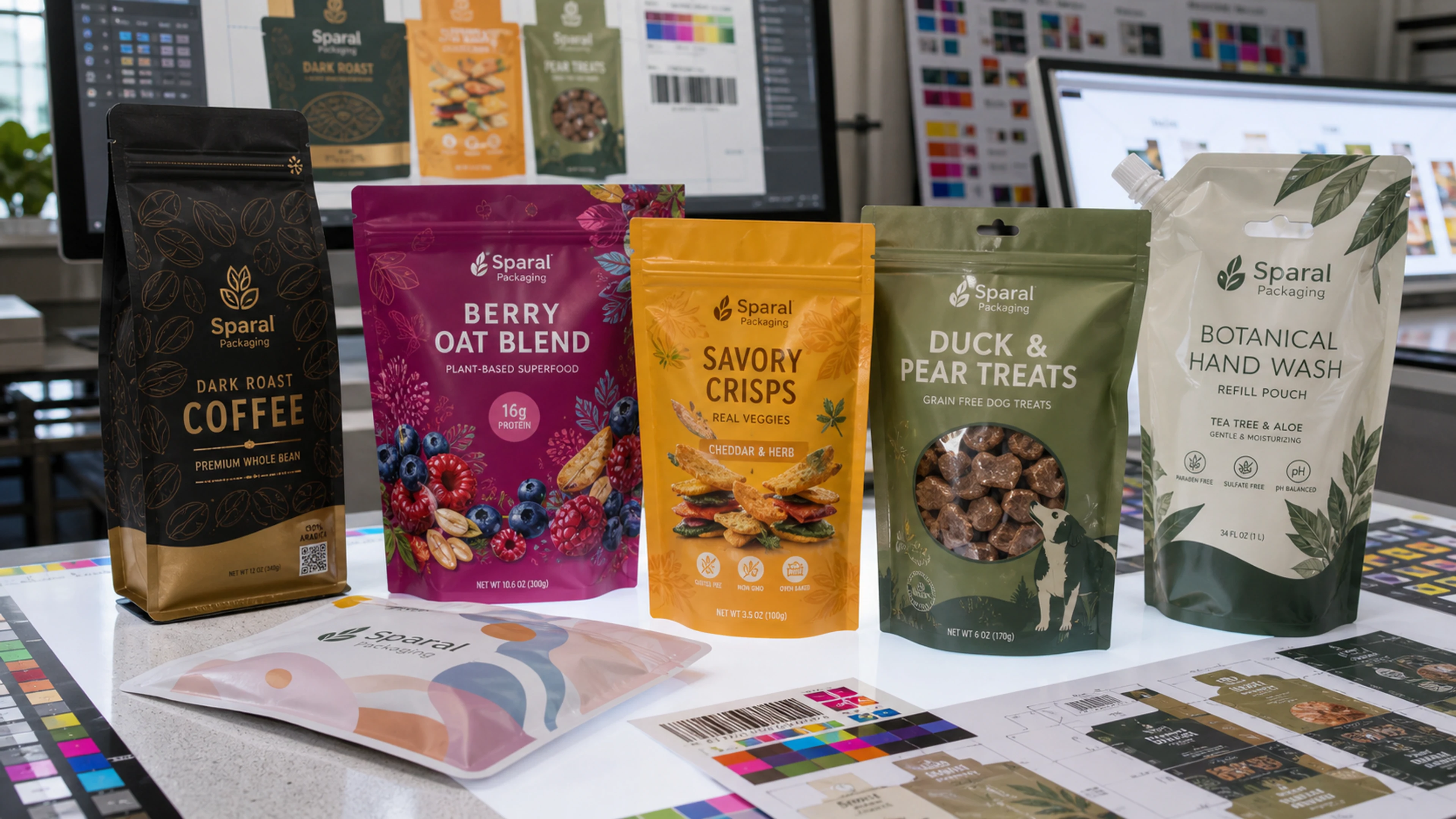 Digital proof review setup for custom pouch packaging