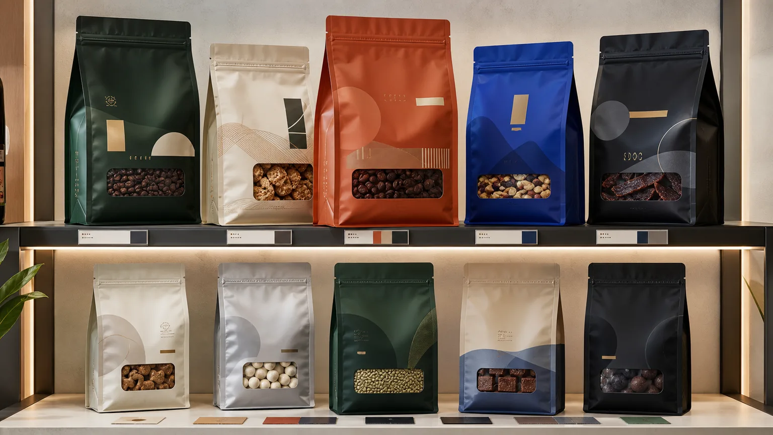 Flat-bottom pouch retail block packaging lineup