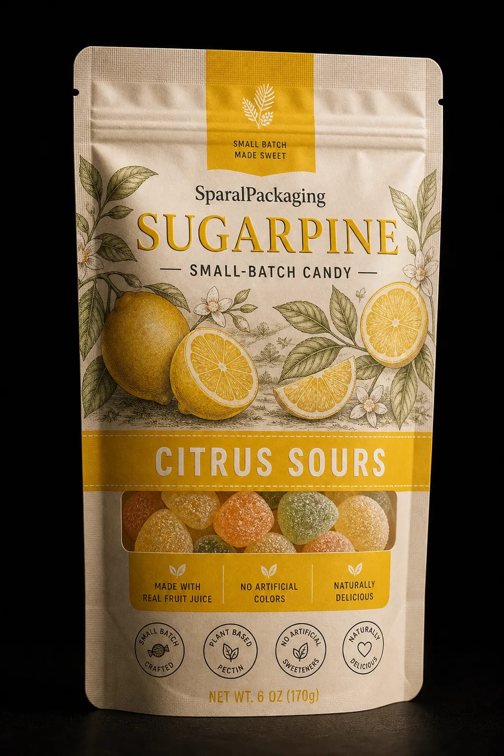 Citrus sours colorway of the same candy pouch family — Sparal Packaging