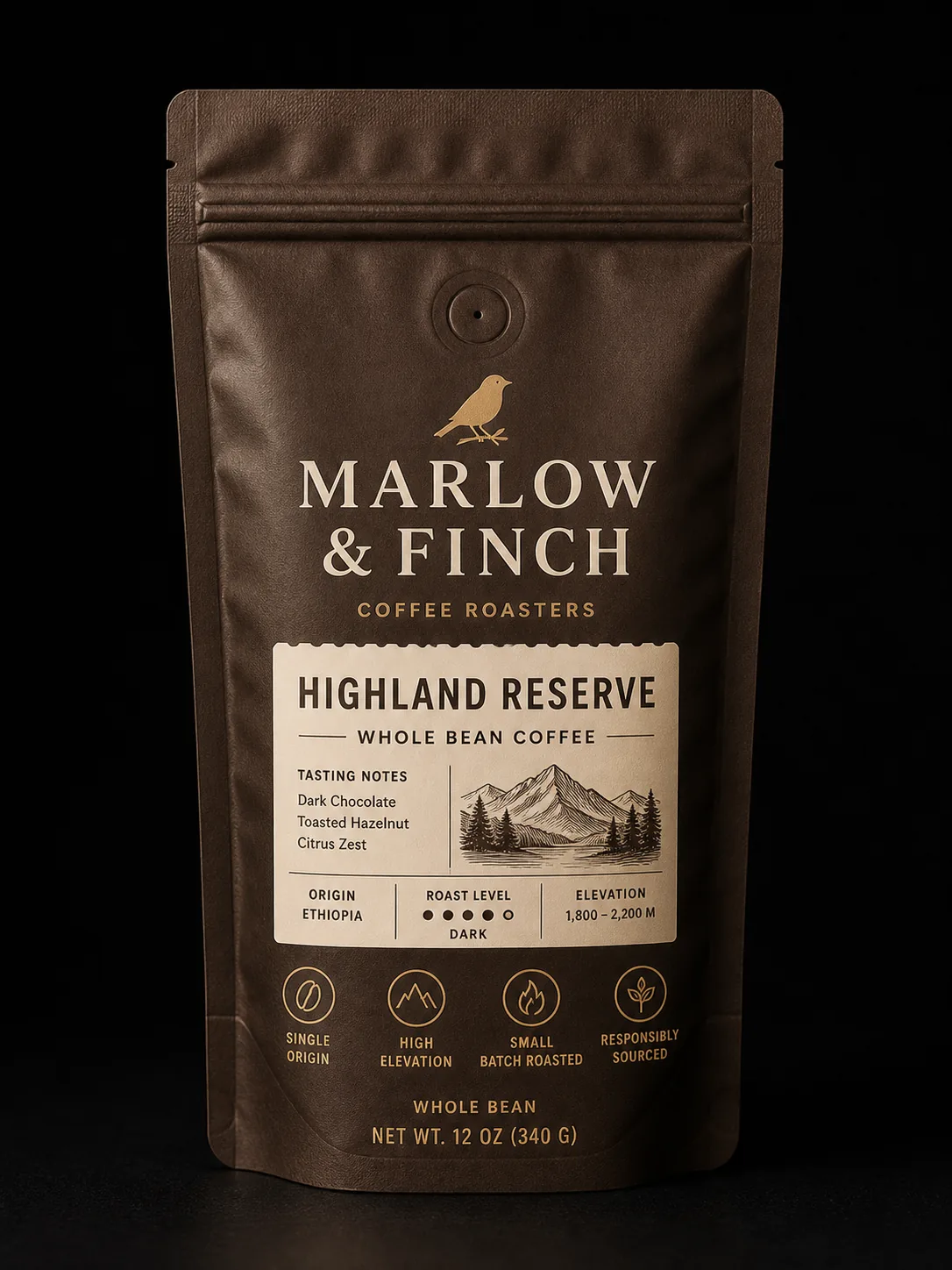 Custom printed flat-bottom specialty coffee pouch with degassing valve — Sparal Packaging
