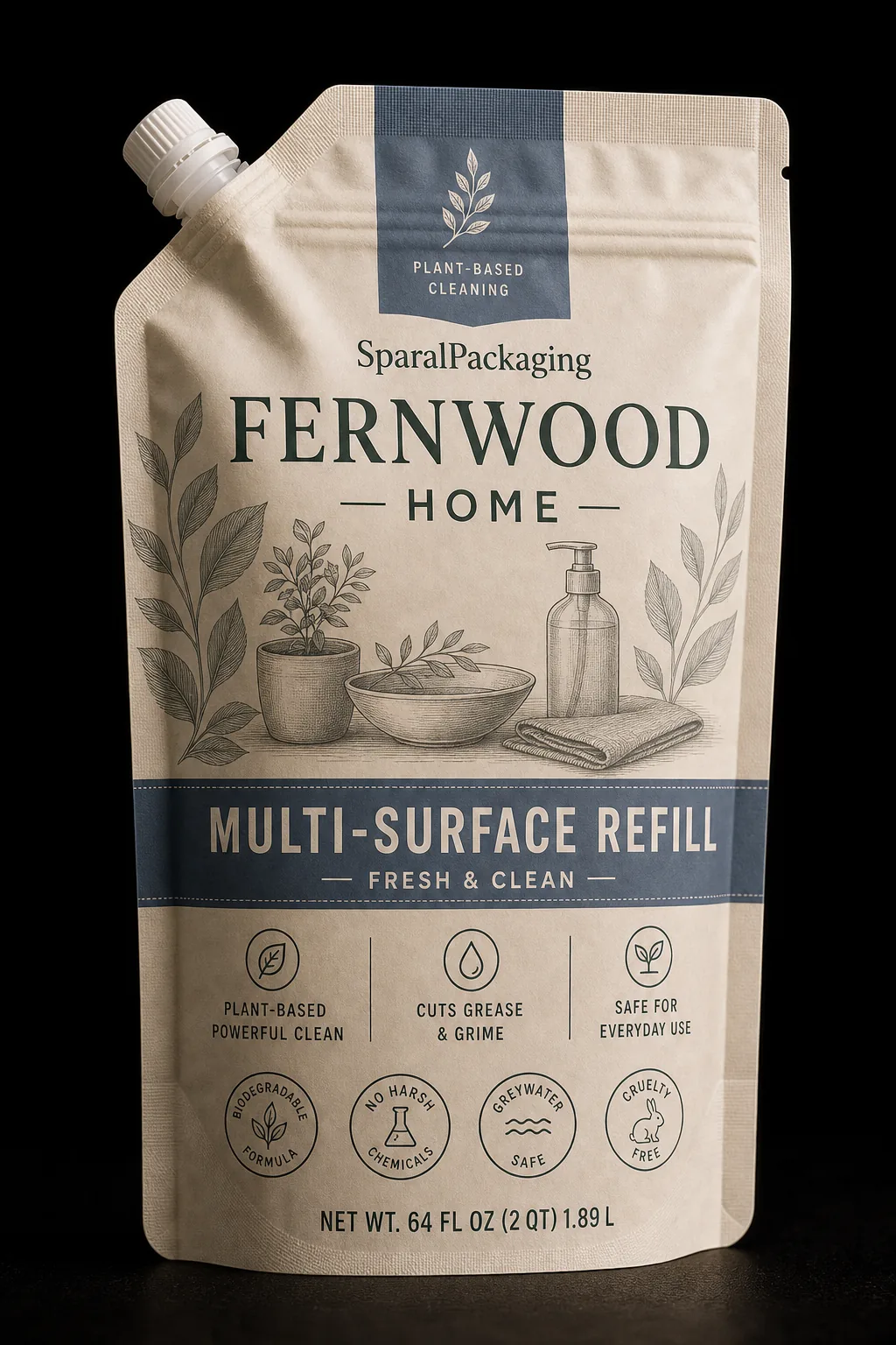 Multi-surface cleaner refill colorway of the same home care pouch system — Sparal Packaging