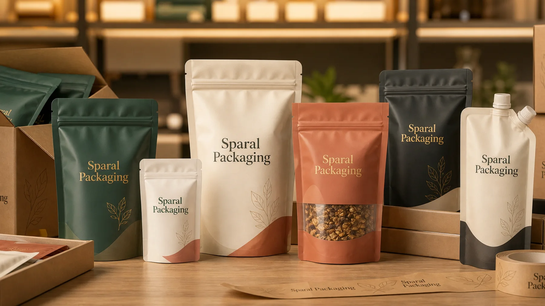 Coordinated Sparal Packaging pouch family staged for retail and DTC launch