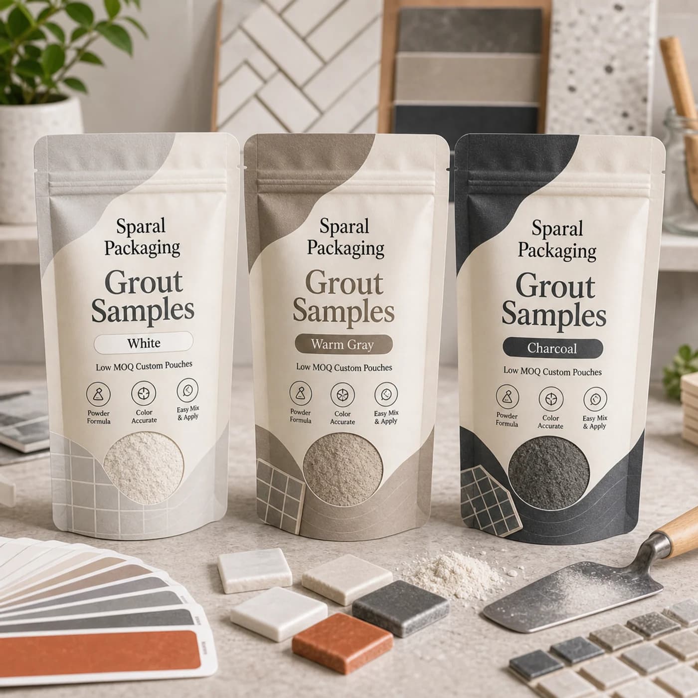 Grout samples pouch packaging opportunity by Sparal Packaging