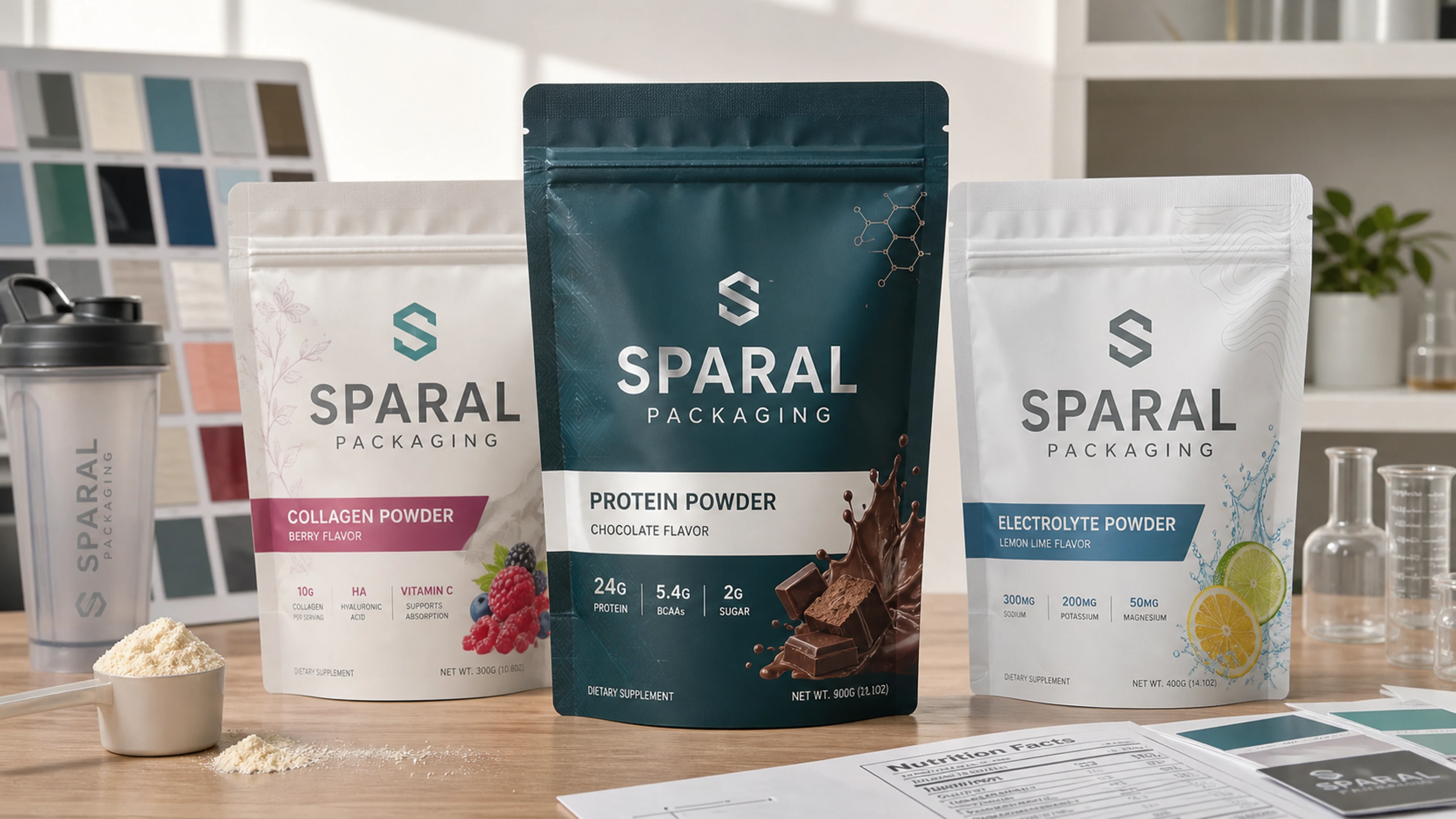 Custom protein supplement pouch packaging by Sparal Packaging