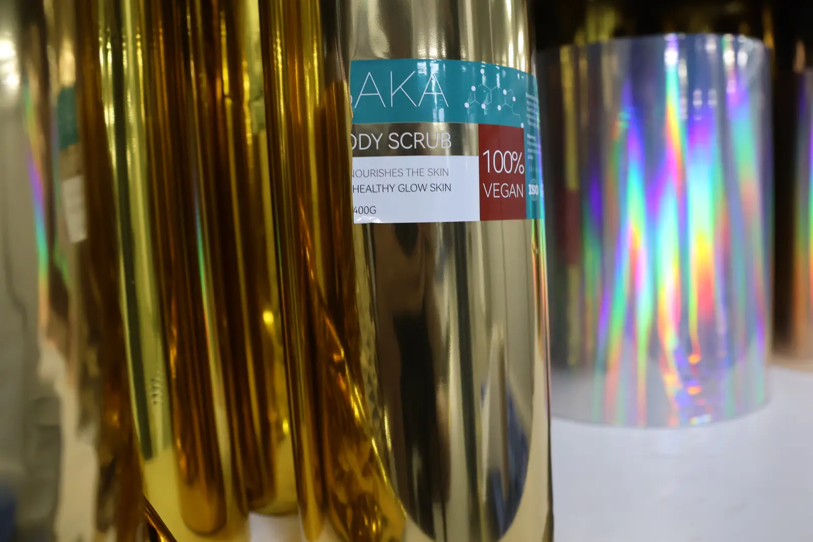 Custom-printed flexible film on Sparal Packaging's converting line