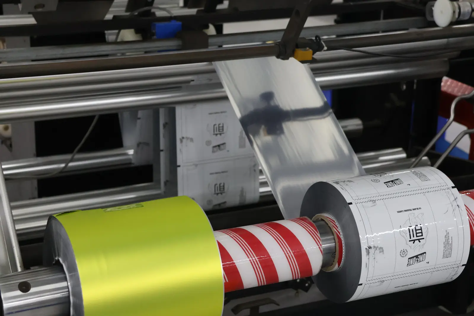 Custom-printed flexible film on Sparal Packaging's converting line
